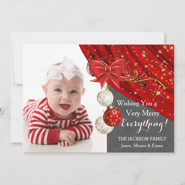 Cartão De Festividades Red Ornaments Foto Natal (Frente)