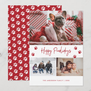 Cartão De Festividades Red Paw Print 3 Photo Collage Happy Pawlidays Pet