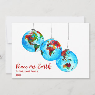 Cartão De Festividades Red Peace on Earth Watercolor Natal Holiday