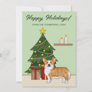 Cartão De Festividades Red Pembroke Welsh Corgi Dog E Árvore De Natal
