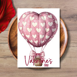 Cartão De Festividades Red pink heart balloon Happy Valentines Day