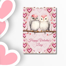 Cartão De Festividades Red Pink Heart Birds  Happy Valentines Day