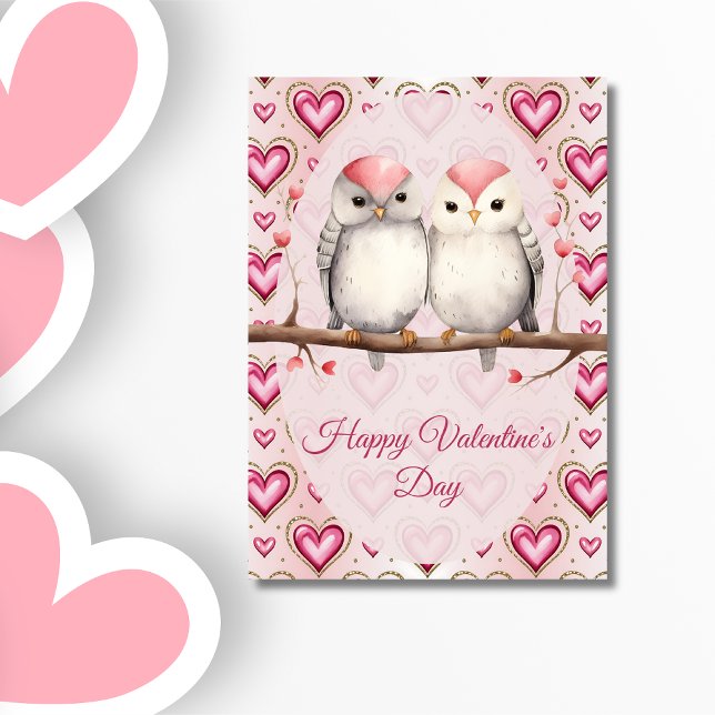 Cartão De Festividades Red Pink Heart Birds  Happy Valentines Day (Criador carregado)