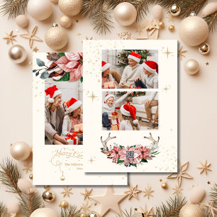 Cartão De Festividades Red Poinsettia Botânica Feliz Foto de Natal