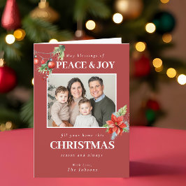 Cartão De Festividades Red Poinsettia Family Photo Christmas
