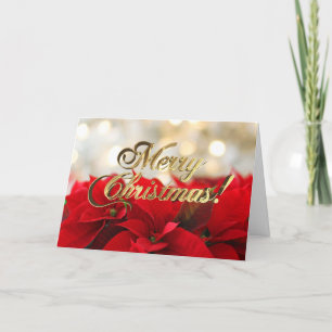 Cartão De Festividades Red Poinsettia Floral Christmas Faux Gold Script