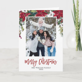 Cartão De Festividades Red Poinsettia Floral Natal PHOTO Watercolor