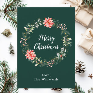 Cartão De Festividades Red Poinsettia Wreath Feliz Natal