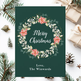 Cartão De Festividades Red Poinsettia Wreath Feliz Natal