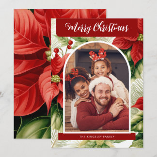 Cartão De Festividades Red Poinsettias Feliz Natal Foto Personalizada