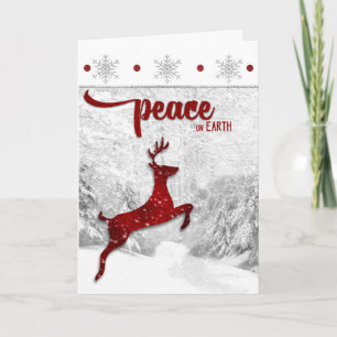 Cartão De Festividades Red Reineer Woodland Snowscape Peace (Paz na Terra