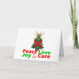 Cartão De Festividades Red Ribbon Christmas Peace Love, Joy & Cure