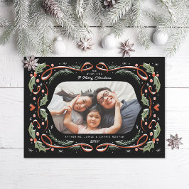 Cartão De Festividades Red Ribbon Hearts Holly and Pine Photo