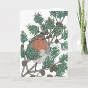 Cartão De Festividades Red Robin, Pine Tree, Bird Art, Feriado