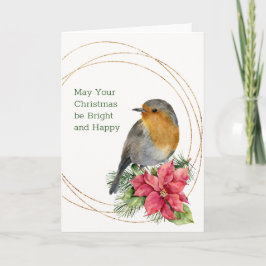 Cartão De Festividades Red robin, Poinsettia, pinho, Natal Holly