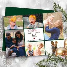 Red Script CHEER Whimsical Reindeer Foto