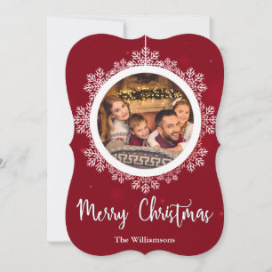 Cartão De Festividades Red Snowflake Ornament Christmas Photo Fancy Cut