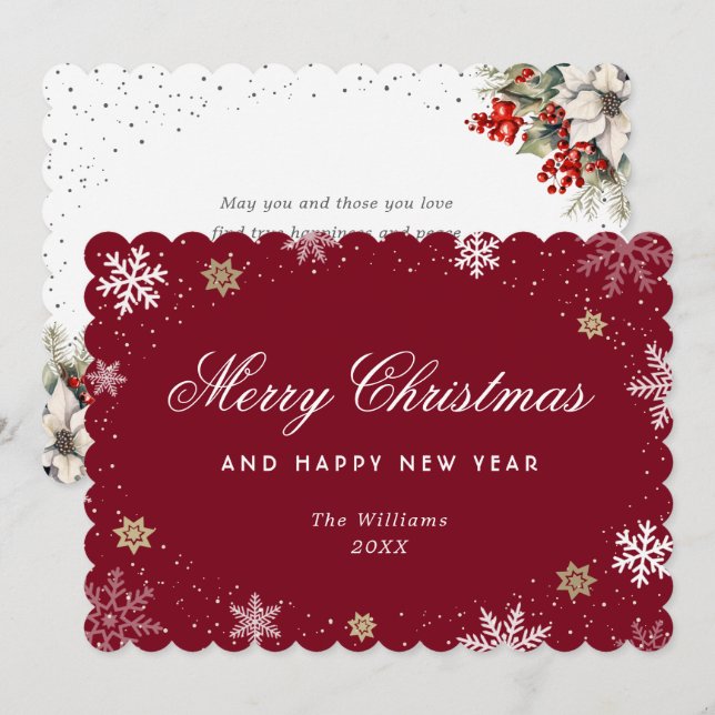 Cartão De Festividades Red Snowflake Watercolor Botanical  (Frente/Verso)