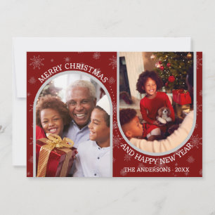 Cartão De Festividades Red Snowflakes Arch Personalizado 2 Foto Natal