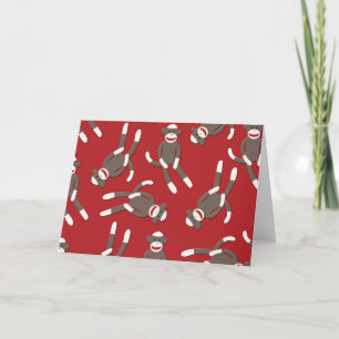 Cartão De Festividades Red Sock Monkey Print