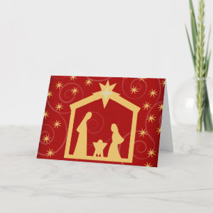Cartão De Festividades Red Starry Night Christmas Nativity Greeting Card