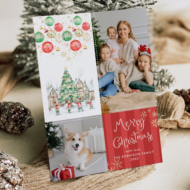 Cartão De Festividades Red Strips Verdes Festivos Feliz Natal 2 Foto (Criador carregado)