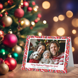 Cartão De Festividades Red & Teal Dog Bones Padrão Pet de Natal Foto