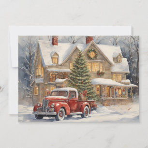 Cartão De Festividades Red Truck Farmhouse Snow Winter Feliz Natal