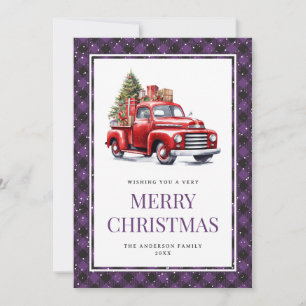 Cartão De Festividades Red Truck Purple Xadrez Buffalo Natal