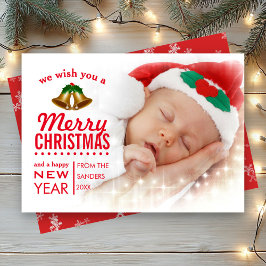 Cartão De Festividades Red Typografia Overlay Baby Primeira Foto De Natal
