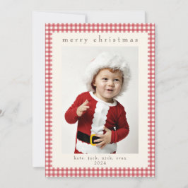 Cartão De Festividades Red Vintage Gingham Check Photo Card for Christmas