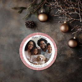 Cartão De Festividades Red Vintage Gingham Round Foto de Férias