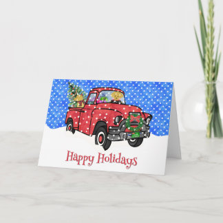 Cartão De Festividades Red Vintage Snowy Ouro de Caminhão de Natal Retrie