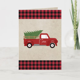 Cartão De Festividades Red Vintage Truck Árvore de Natal Personalizada