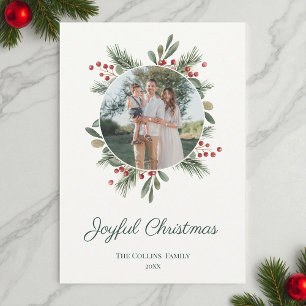 Cartão De Festividades Red Watercolor Arco Holly Berries Foto Natal
