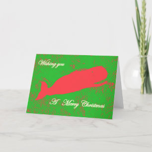 Cartão De Festividades red whale on green merry christmas greeting card