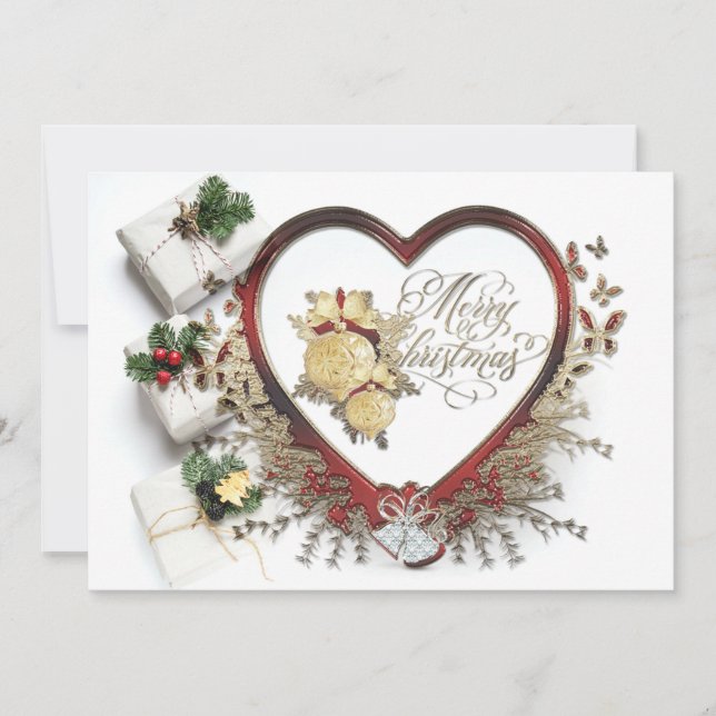 Cartão De Festividades Red White e Green Modern Victorian Feliz Natal (Frente)