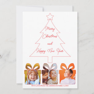 Cartão De Festividades Red & White Photo Simple Modern Feliz Natal