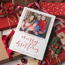 Cartão De Festividades Red & White Stars 2 Fotos Feliz Natal