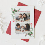 Cartão De Festividades Red Winterberry e Holly Two Photo Christmas<br><div class="desc">Mande uma alegria festiva com o nosso cartão de Natal fotográfico personalizável, com coloração de água holly e winterberry. Esta design botânica de Natal combina a beleza eterno das folhas sagradas com o encanto sazonal das amoras-framboesas. Perfeito para famílias, amigos ou saudações corporativas, este cartão fotográfico de Natal oferece um...</div>