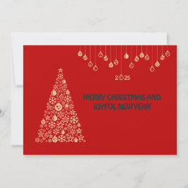 Cartão De Festividades Red wish card New Year with Christmas ball & tree