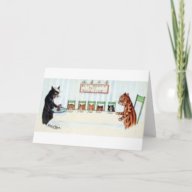 Cartão De Festividades Refeição do Natal, Louis Wain (Frente)