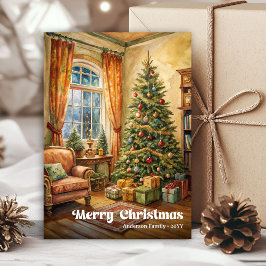 Cartão De Festividades Refined festive scene card classic red green charm