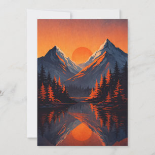 Cartão De Festividades Reflexo do pôr do sol na montanha Céu alaranjado í