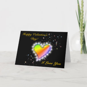 Cartão De Festividades Regenbogen-Herz mit Sternchen auf schwarz