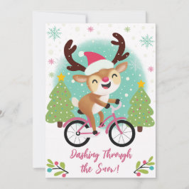 Cartão De Festividades Reindeado giro em uma placa de Natal Bicicleta Ros