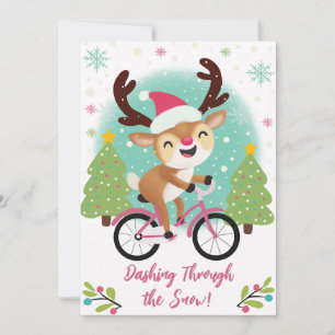 Cartão De Festividades Reindeado giro em uma placa de Natal Bicicleta Ros