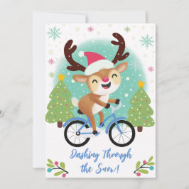 Cartão De Festividades Reindeado giro numa carta de natal de bicicleta az