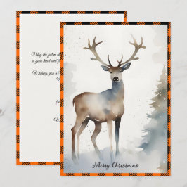 Cartão De Festividades Reindeador de Aquarela Minimalista Laranja de Nata