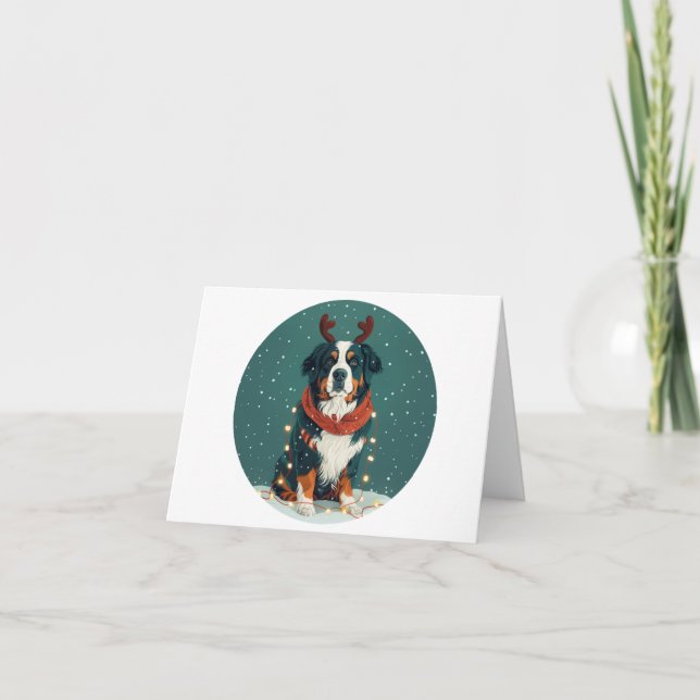 Cartão De Festividades Reindeer Bernese Mountain Dog de Natal (Frente)